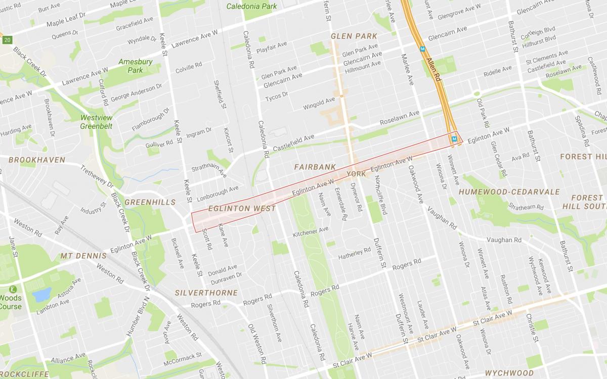 Žemėlapis Eglinton Vakarų kaimynystės Toronto