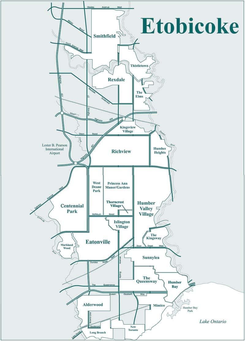 Žemėlapis Etobicoke kaimynystės Toronto