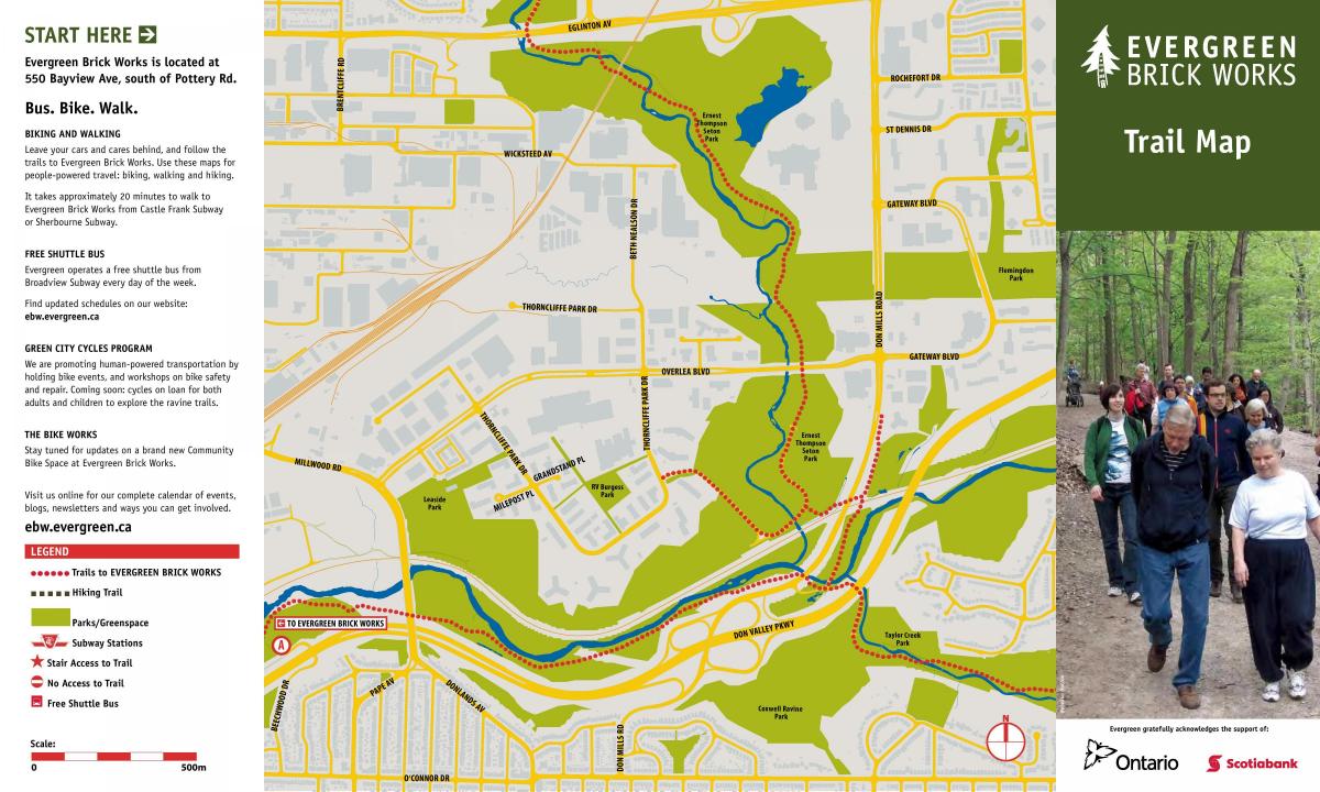 Žemėlapis Evergreen Brickworks Toronto takas