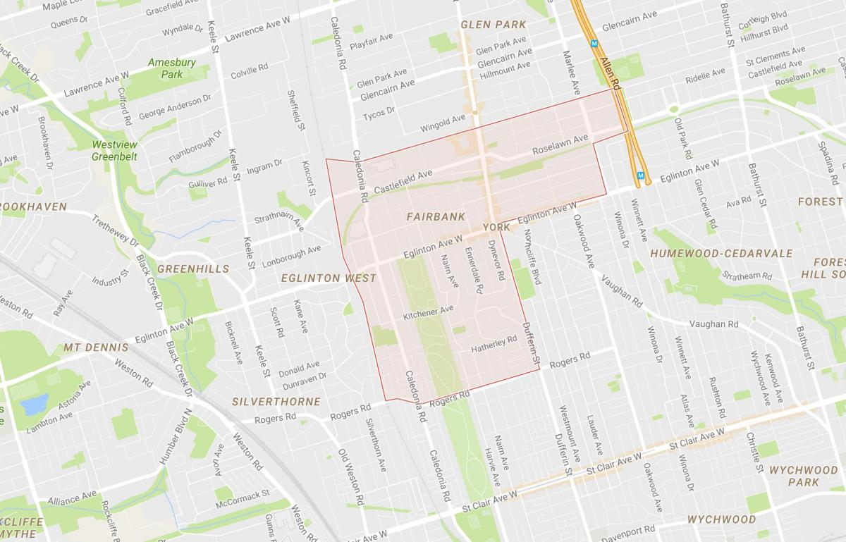 Žemėlapis Fairbank kaimynystės Toronto