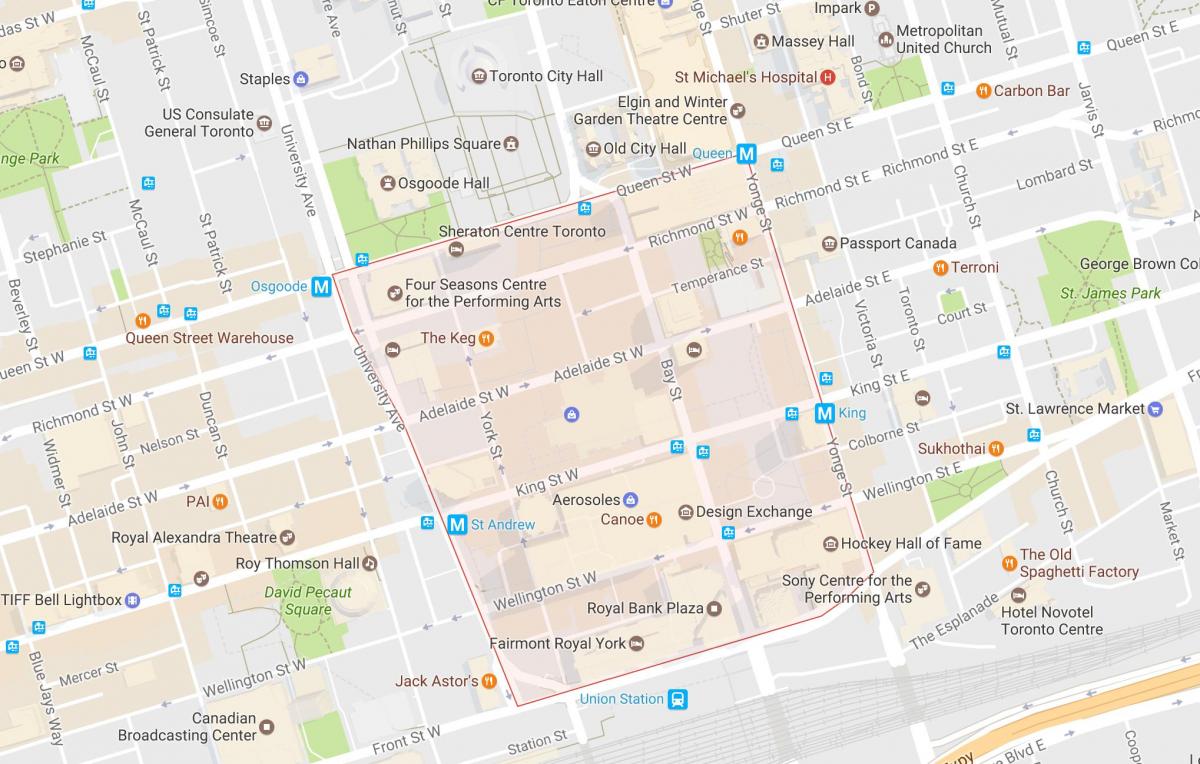 Žemėlapis Finansinis Rajonas kaimynystėje Toronto