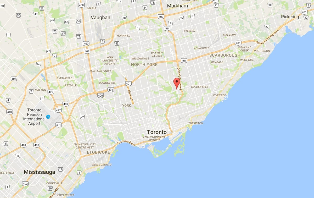 Žemėlapis Flemingdon Park rajone Toronto