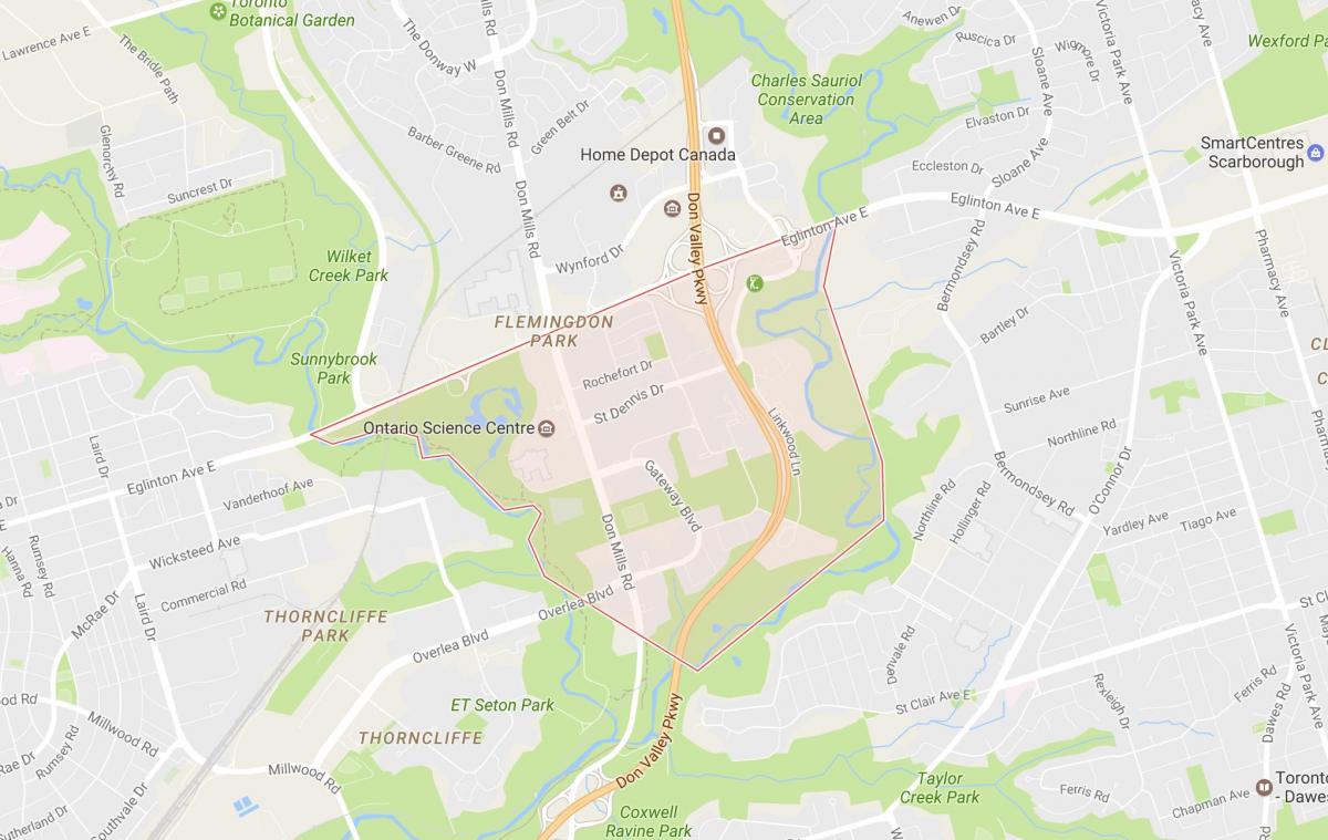 Žemėlapis Flemingdon Parko kaimynystės Toronto