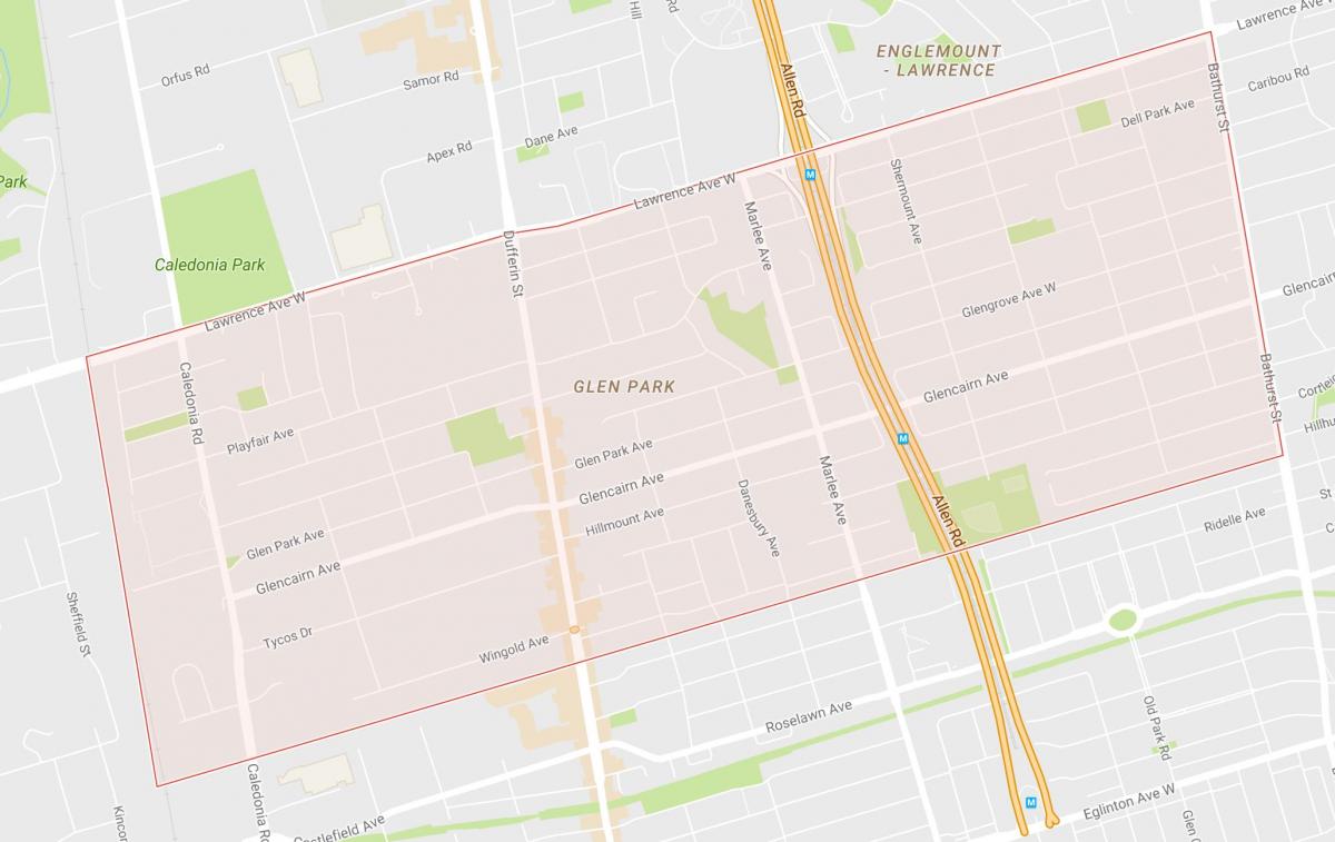 Žemėlapis Glen Park kaimynystės Toronto