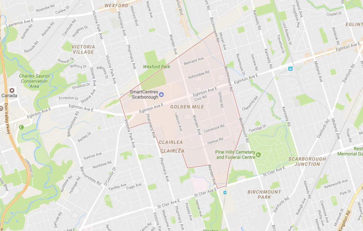 Žemėlapis Golden Mile kaimynystės Toronto