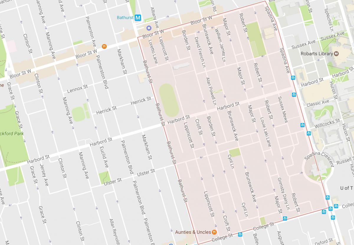 Žemėlapis Harbord Kaime kaimynystės Toronto