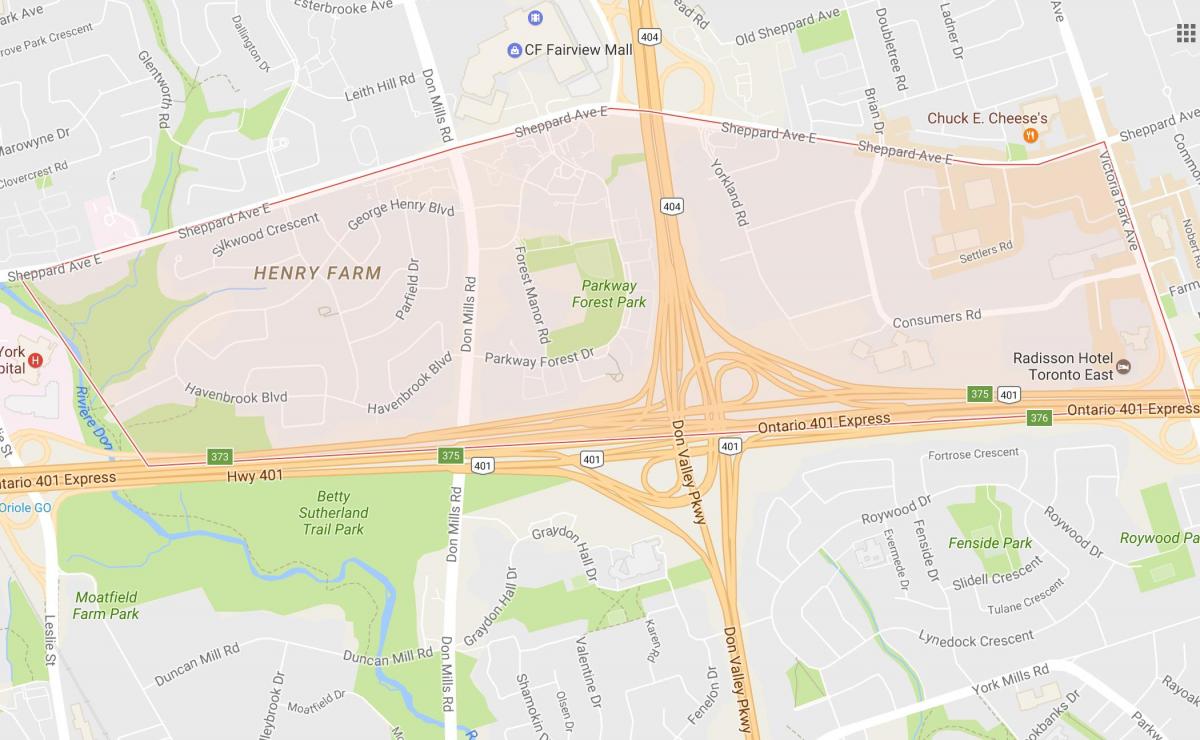 Žemėlapis Henry Ūkio kaimynystės Toronto