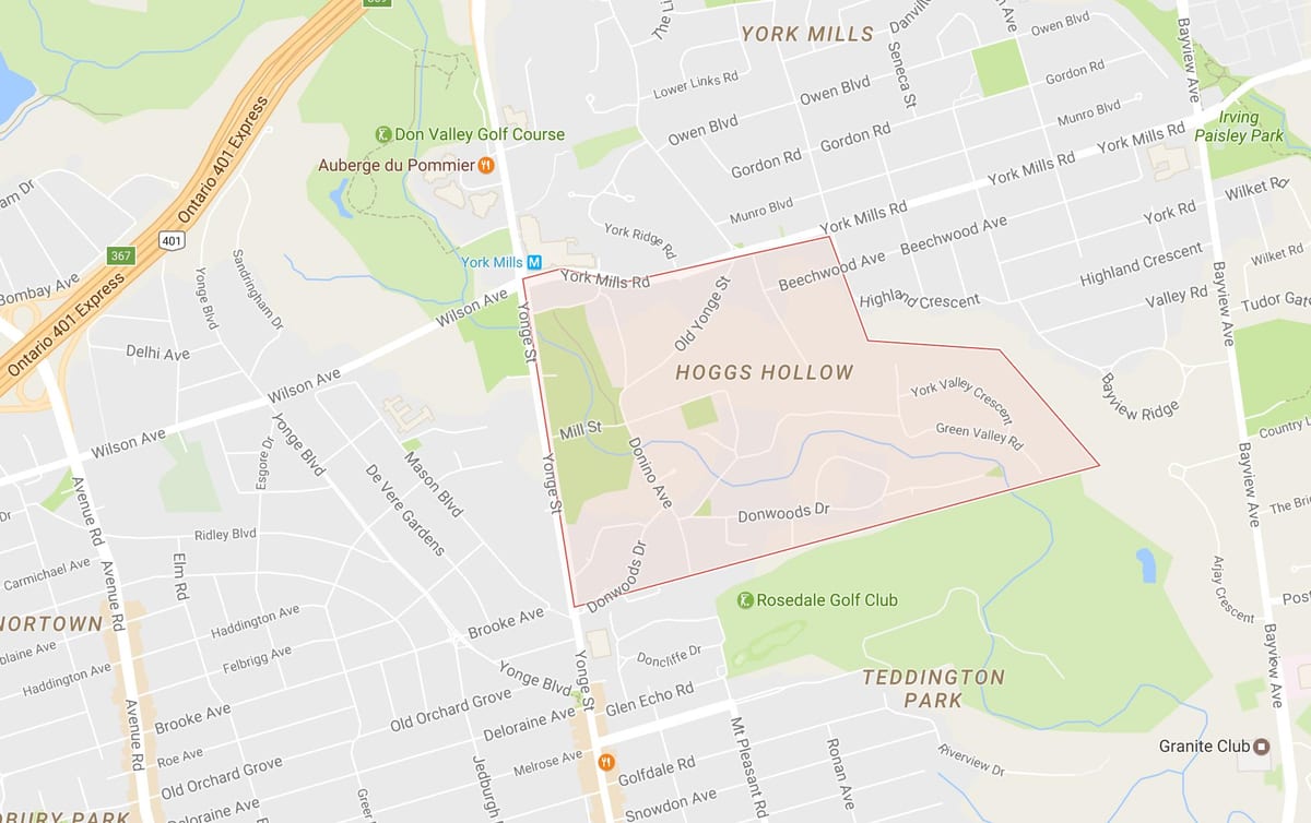Žemėlapis Hoggs Tuščiaviduriai kaimynystės Toronto