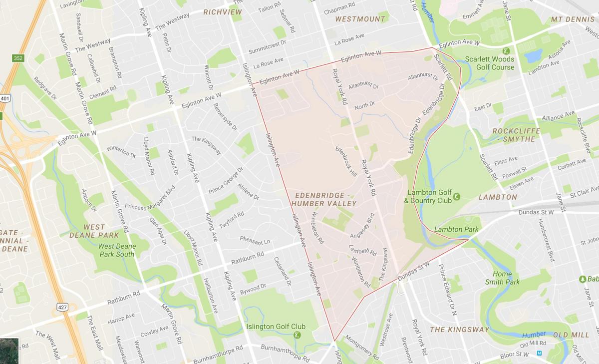 Žemėlapis Humber Slėnio Gyvenvietę kaimynystės Toronto