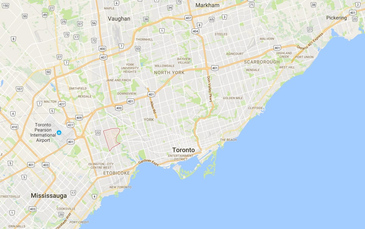 Žemėlapis Humber Valley Village rajone Toronto