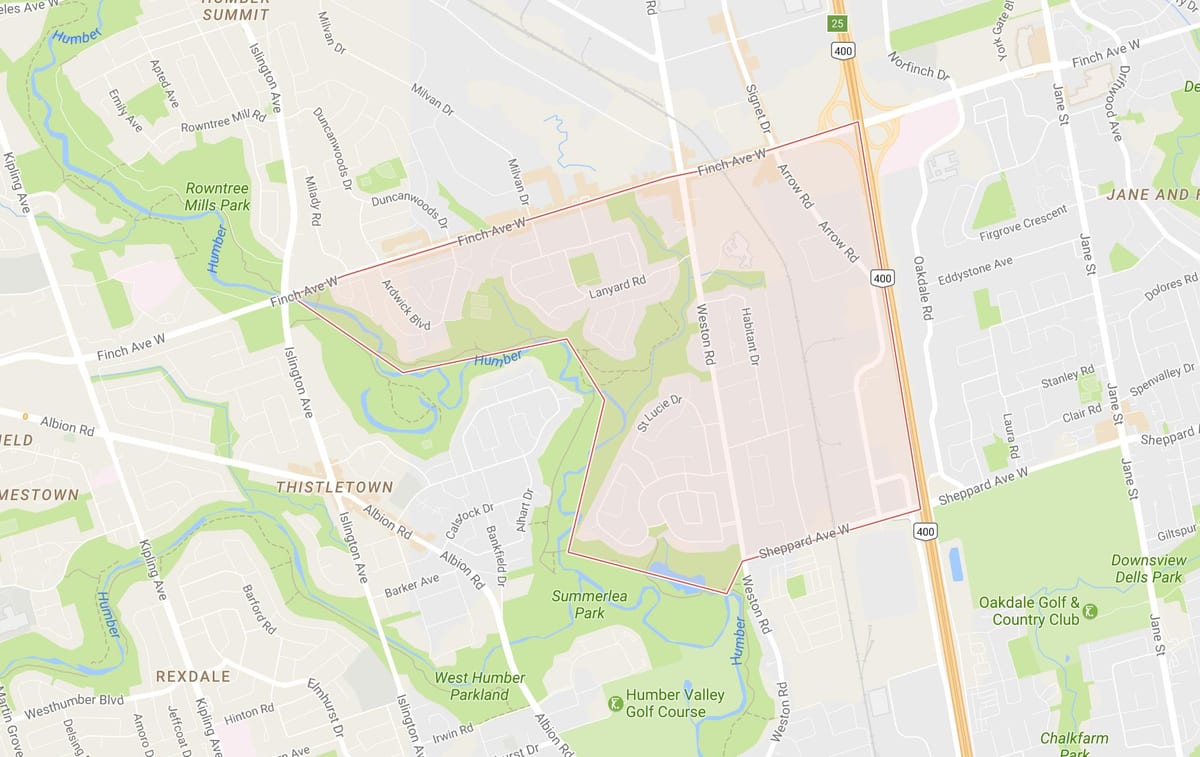 Žemėlapis Humbermede kaimynystės Toronto