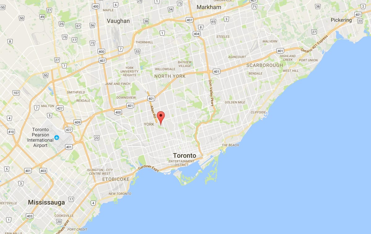 Žemėlapis Humewood–Cedarvale rajono Toronto