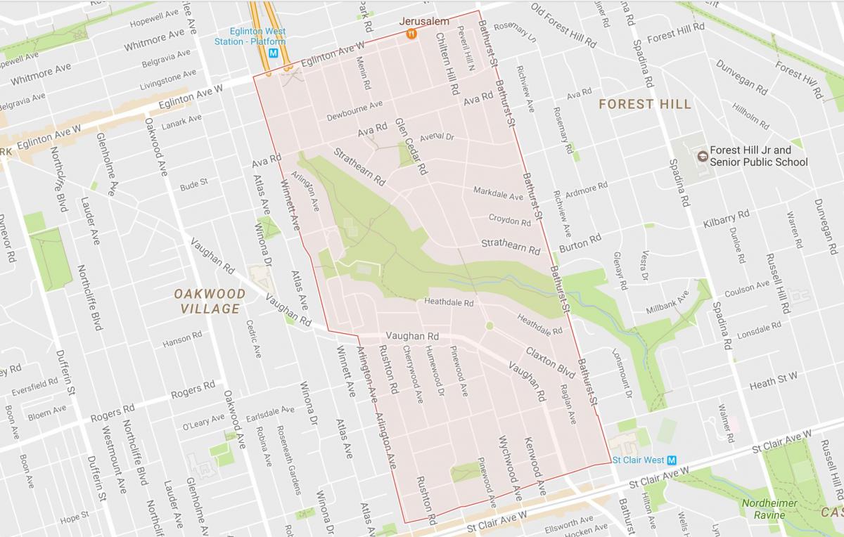 Žemėlapis Humewood–Cedarvale kaimynystės Toronto