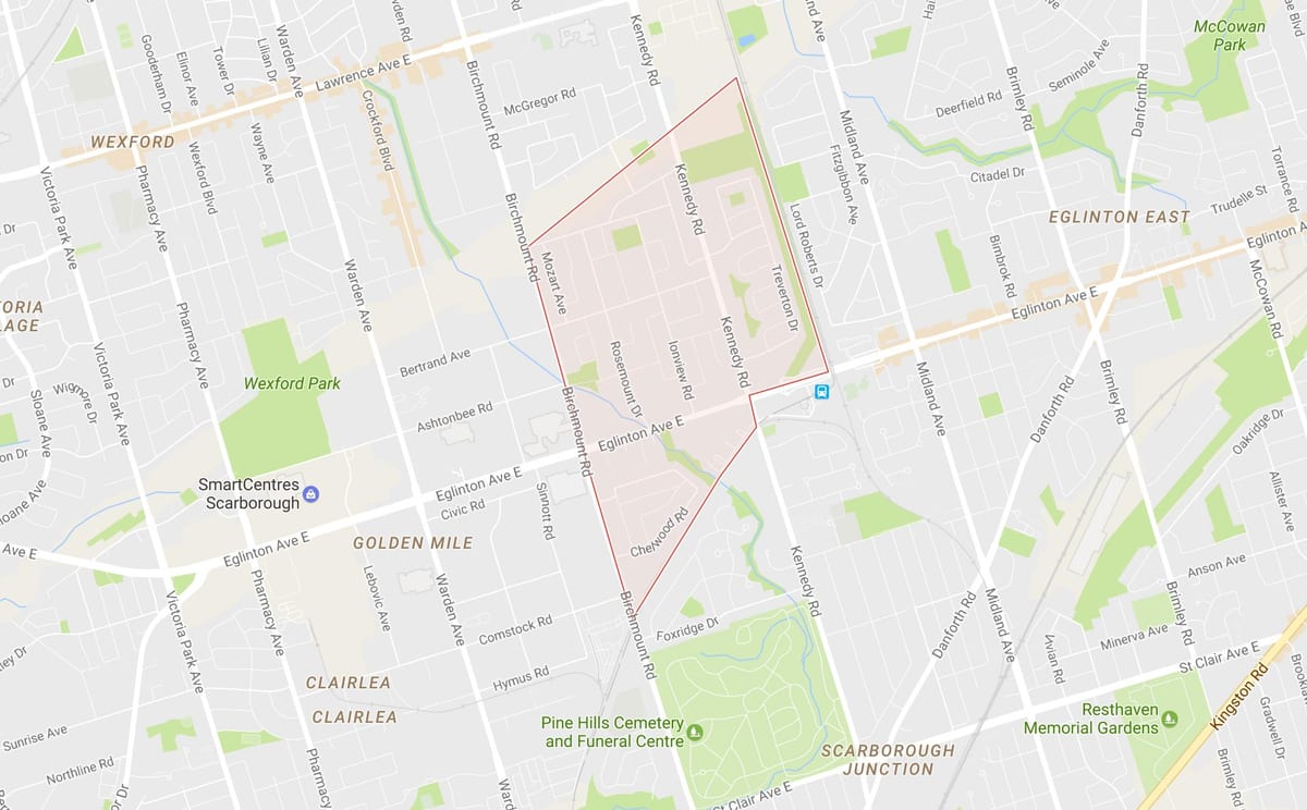 Žemėlapis Ionview kaimynystės Toronto