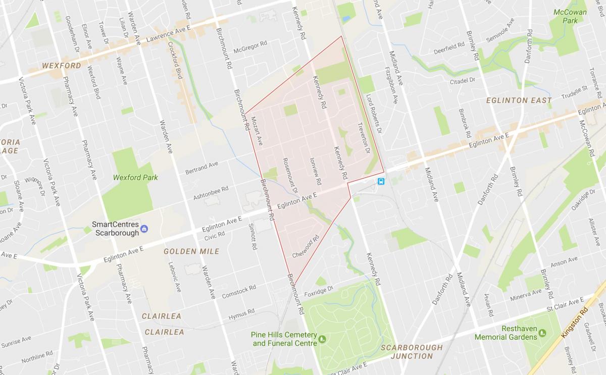 Žemėlapis Ionview kaimynystės Toronto
