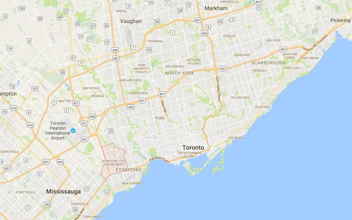 Žemėlapis islington, o tikslas-Miesto Centras Vakarų rajone Toronto