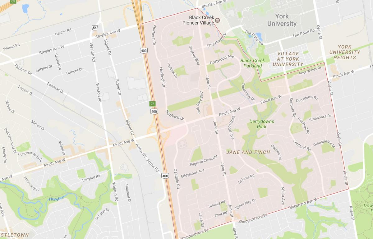 Žemėlapis Jane ir Amadinai kaimynystės Toronto