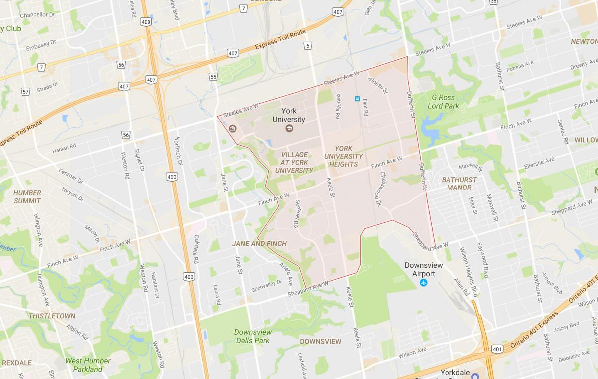 Žemėlapis York University Heights kaimynystės Toronto