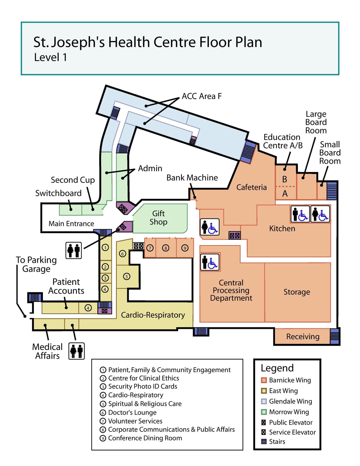 Žemėlapis Juozapo Sveikatos centre Toronto lygis 1