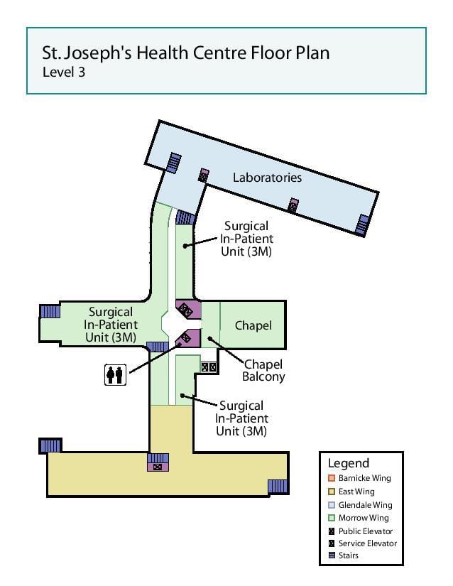 Žemėlapis Juozapo Sveikatos centre Toronto lygis 3