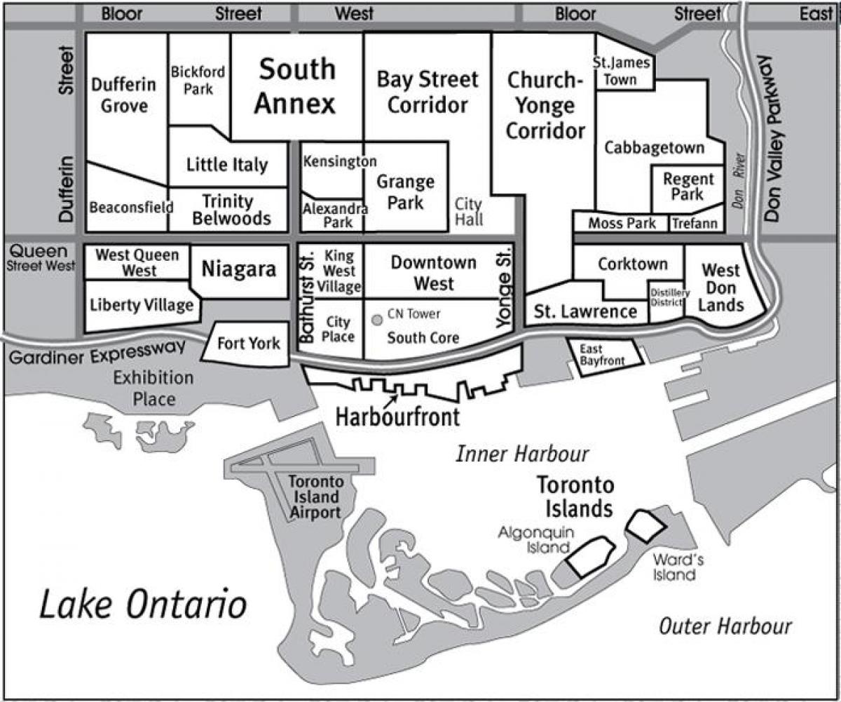 Žemėlapis Kaimynystėje Pietų Core Toronto