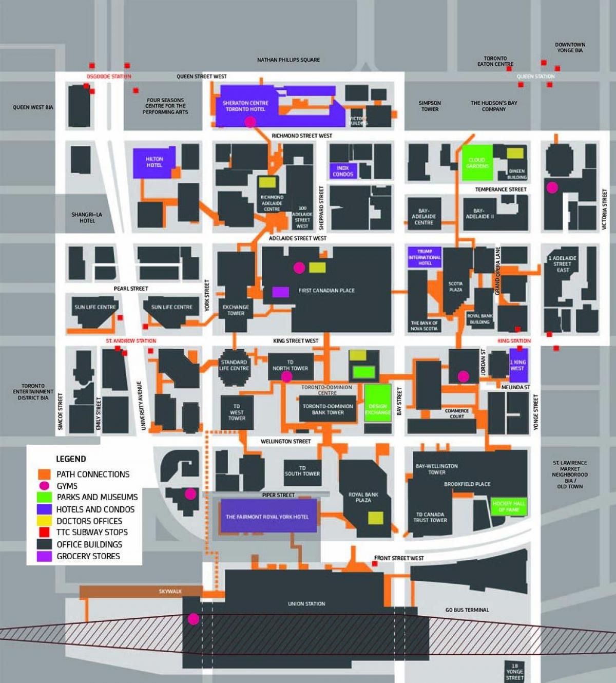 Žemėlapis Kelias Toronto Downtown Pėsčiųjų Takas