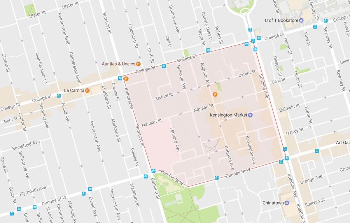 Žemėlapis Kensington Rinkos kaimynystės Toronto