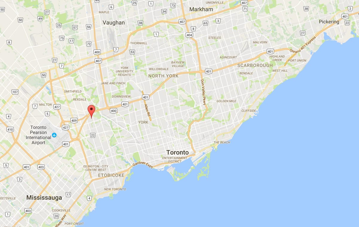 Žemėlapis Kingsview Kaimas rajono Toronto