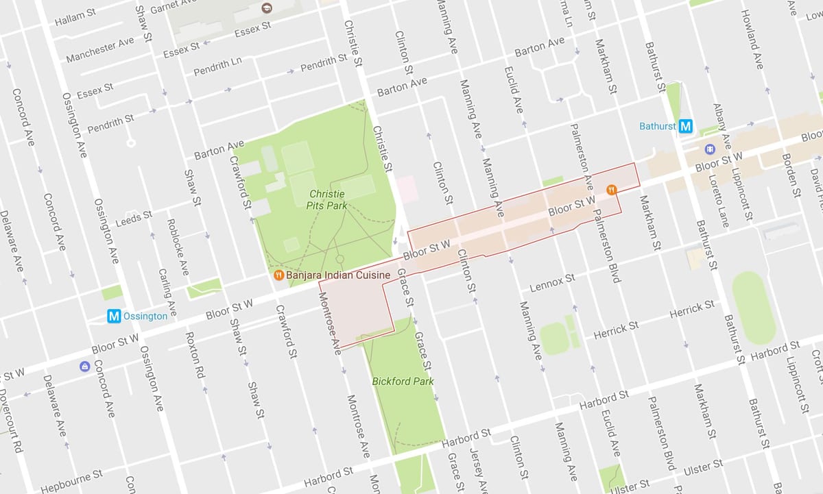 Žemėlapis Koreatown kaimynystės Toronto