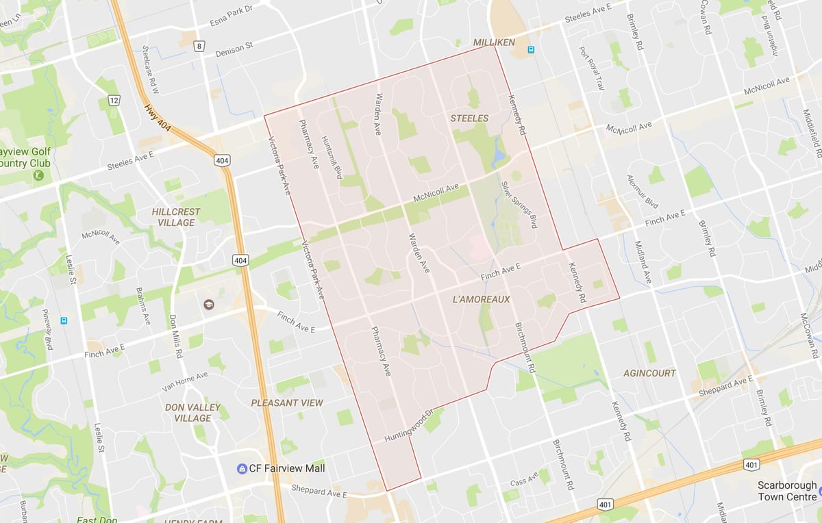 Žemėlapis L'Amoreaux kaimynystės Toronto