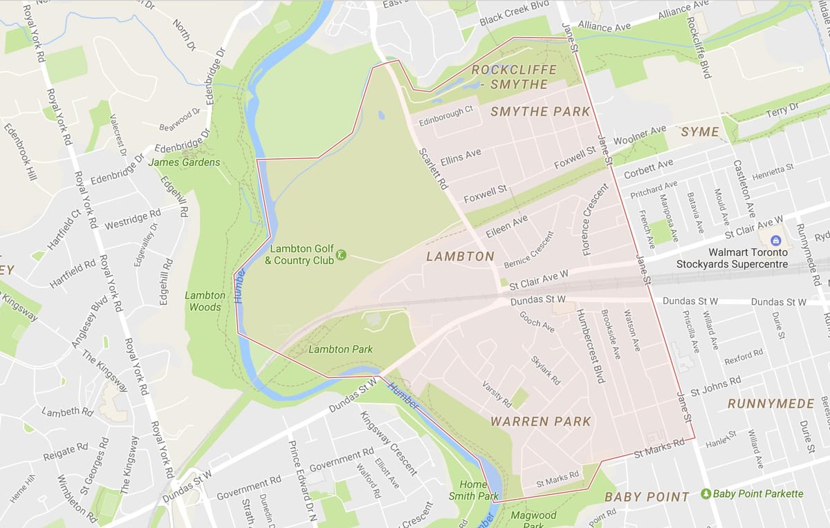 Žemėlapis Lambton kaimynystės Toronto