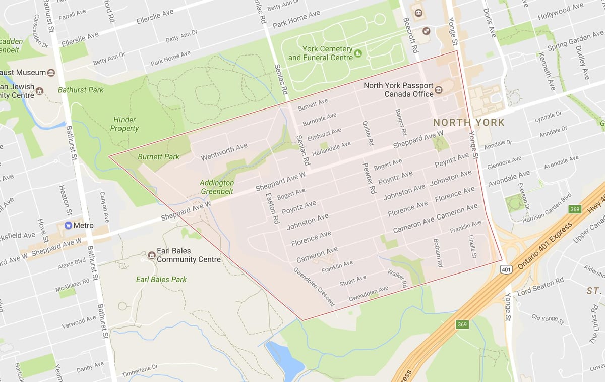 Žemėlapis Lansing kaimynystės Toronto