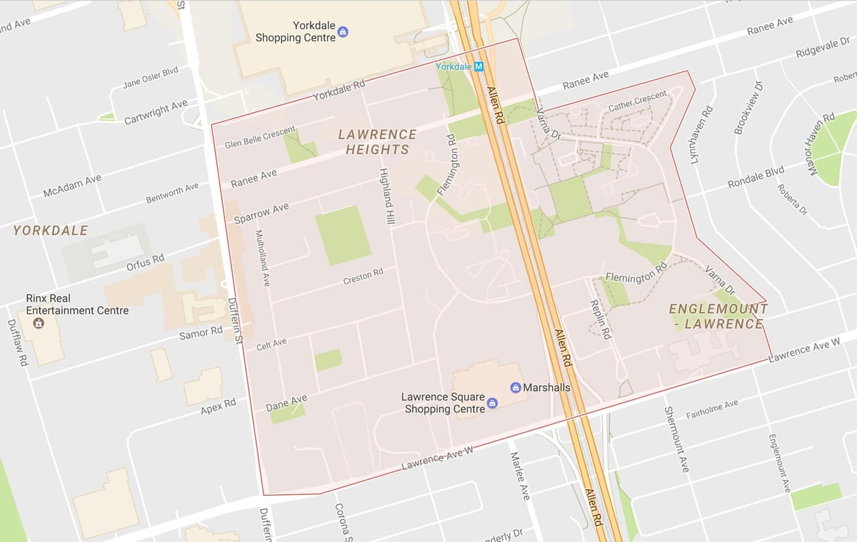 Žemėlapis Lawrence Aukščio kaimynystės Toronto
