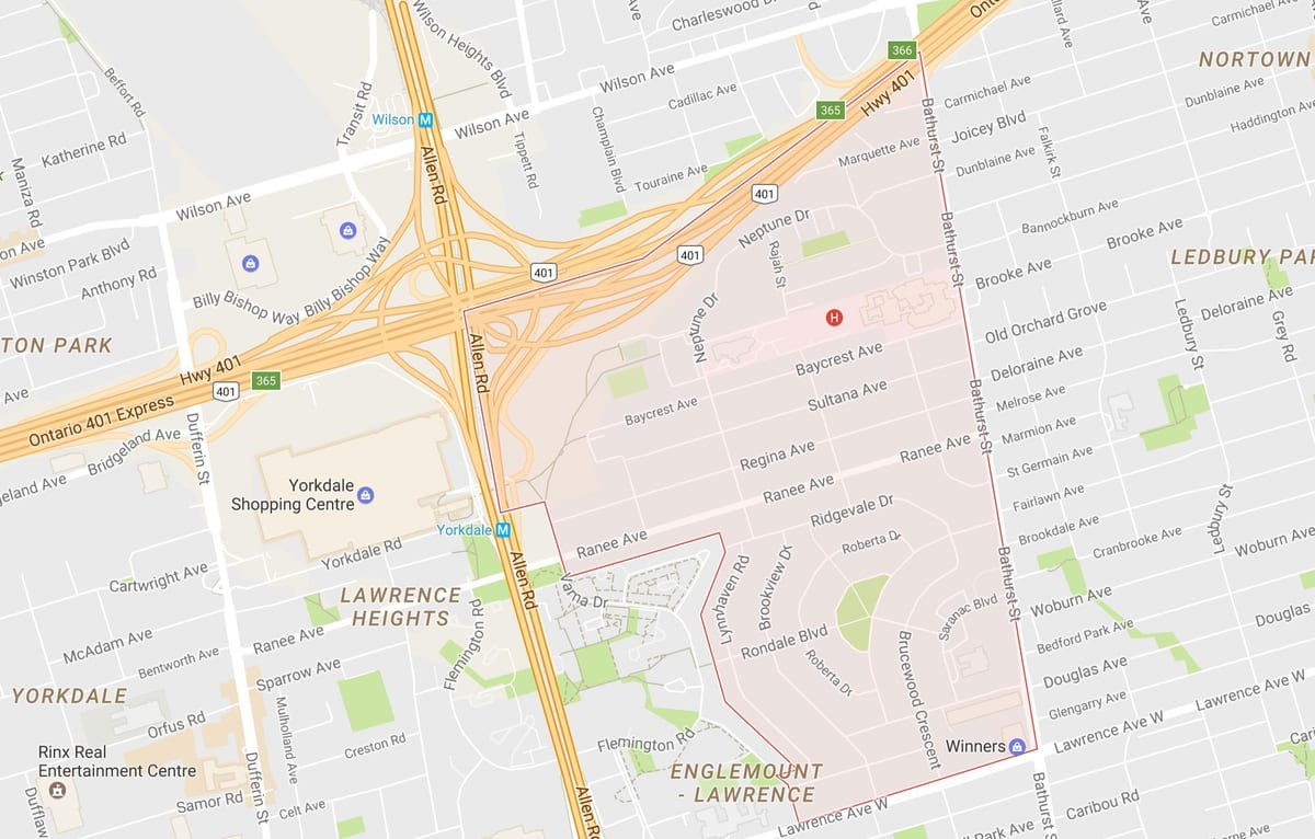 Žemėlapis Lawrence Dvaro kaimynystės Toronto