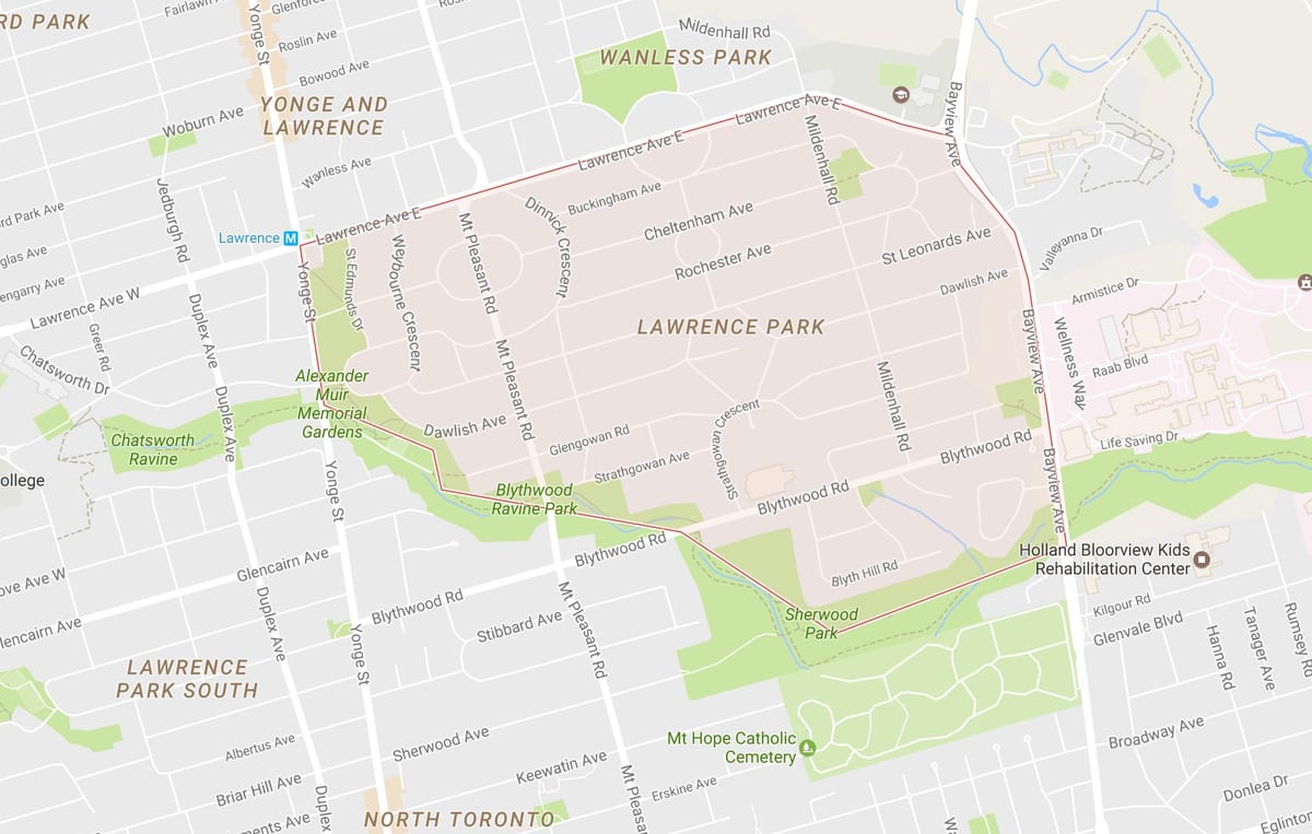 Žemėlapis Lawrence Parko kaimynystės Toronto