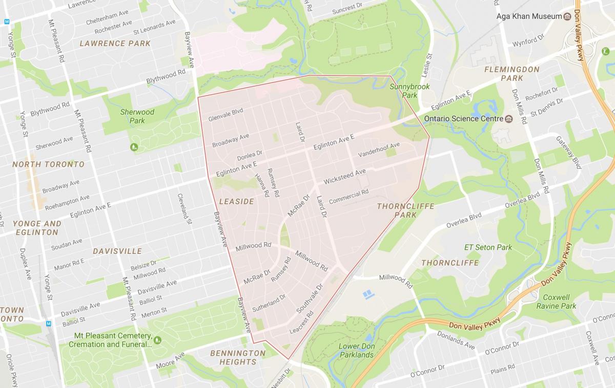 Žemėlapis Leaside kaimynystės Toronto