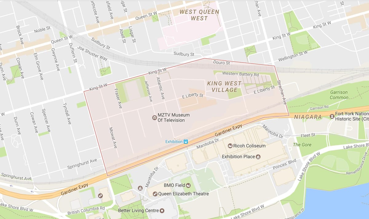 Žemėlapis Liberty Village kaimynystės Toronto
