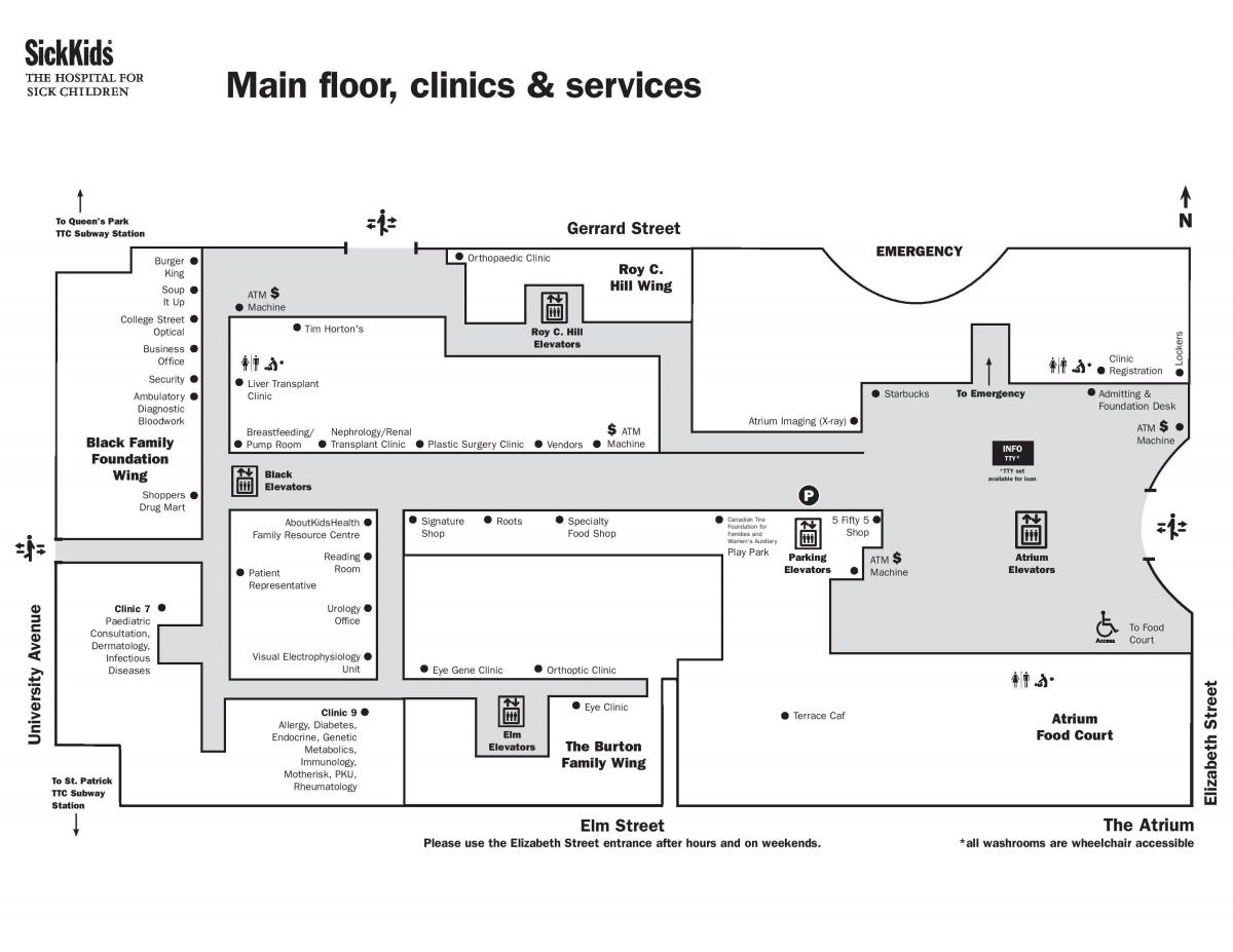 Žemėlapis Ligoninėje Sergančius Vaikus, Toronto pagrindiniame aukšte