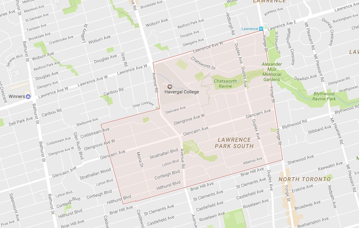 Žemėlapis Lytton Parko kaimynystės Toronto