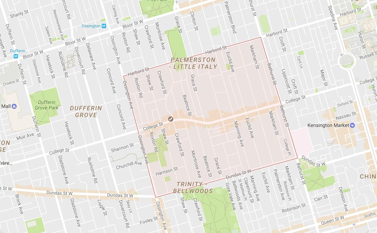Žemėlapis Mažoji Italija kaimynystės Toronto