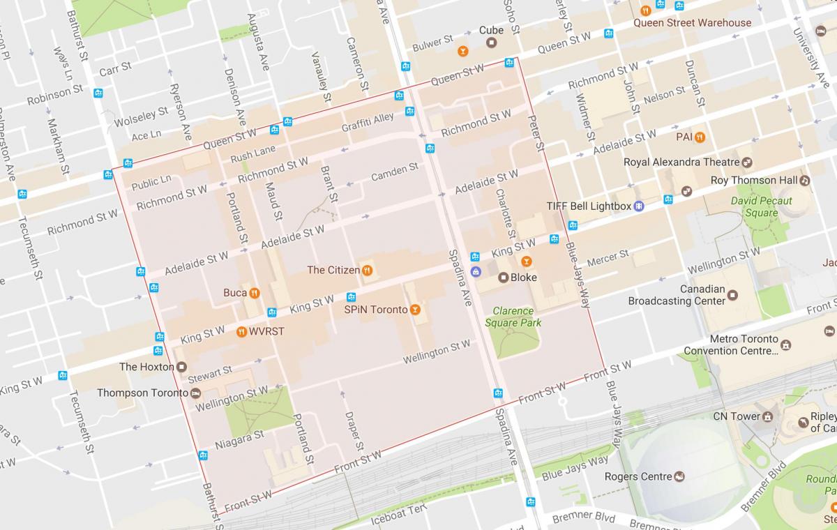 Žemėlapis Mados Rajono kaimynystės Toronto