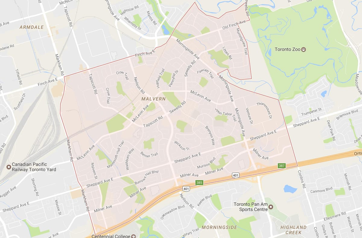 Žemėlapis Malvern kaimynystės Toronto