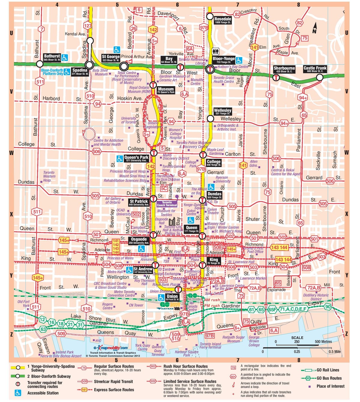 Žemėlapis Metro stotis downtown Toronto