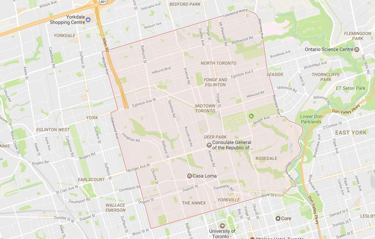 Žemėlapis Midtown kaimynystėje Toronto