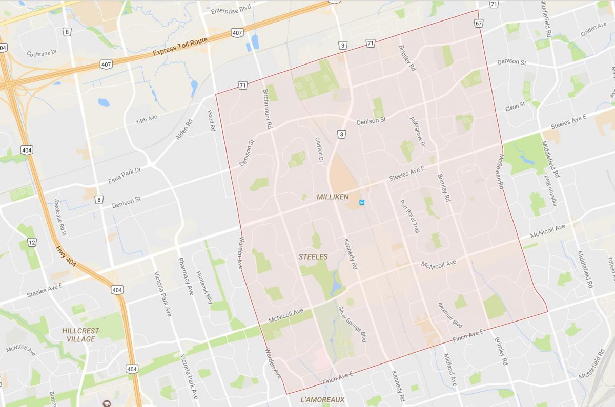 Žemėlapis Milliken kaimynystės Toronto