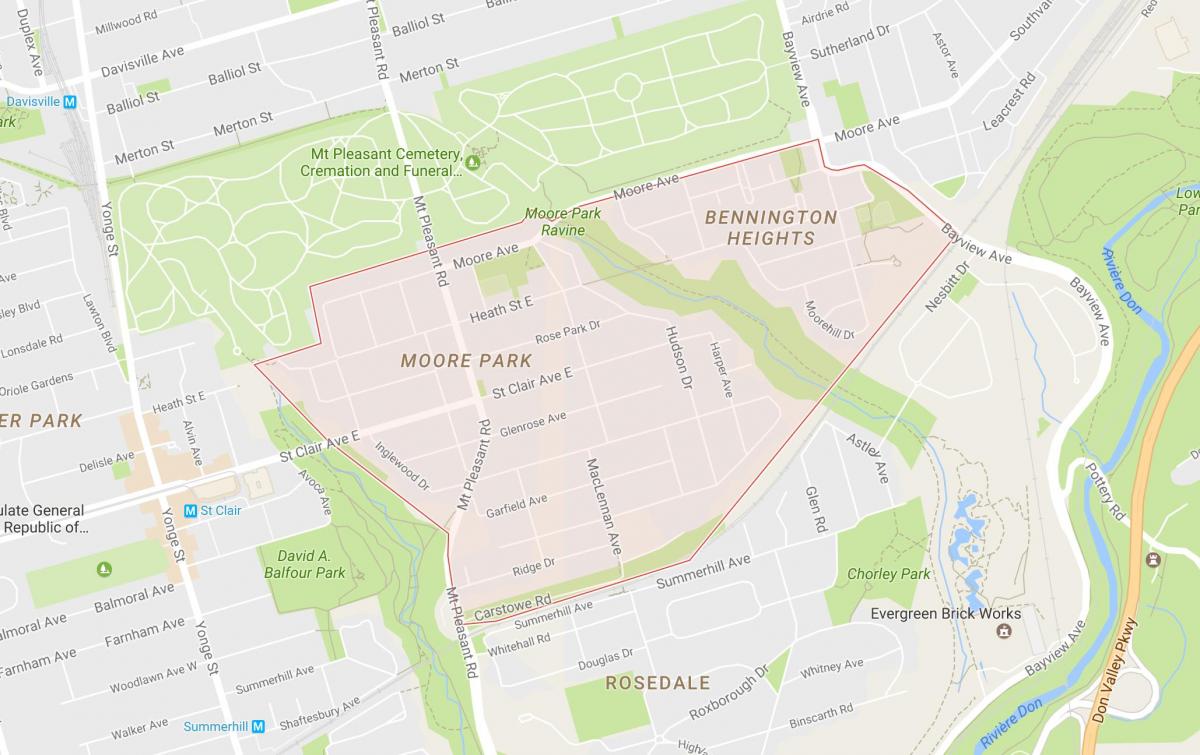 Žemėlapis Moore Parko kaimynystės Toronto
