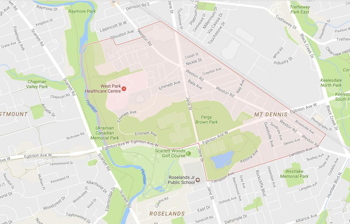 Žemėlapis Mount Dennis kaimynystės Toronto