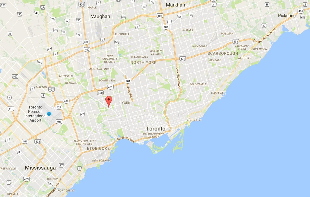 Žemėlapis Mount Dennis rajono Toronto