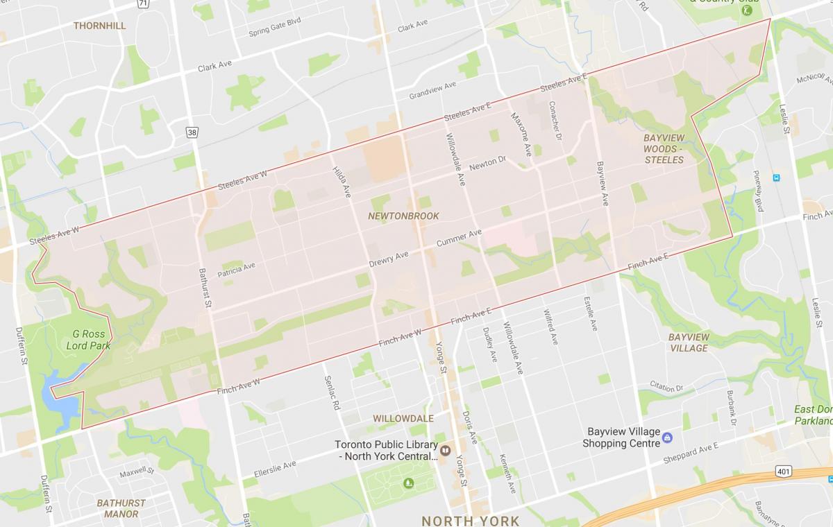 Žemėlapis Newtonbrook kaimynystės Toronto