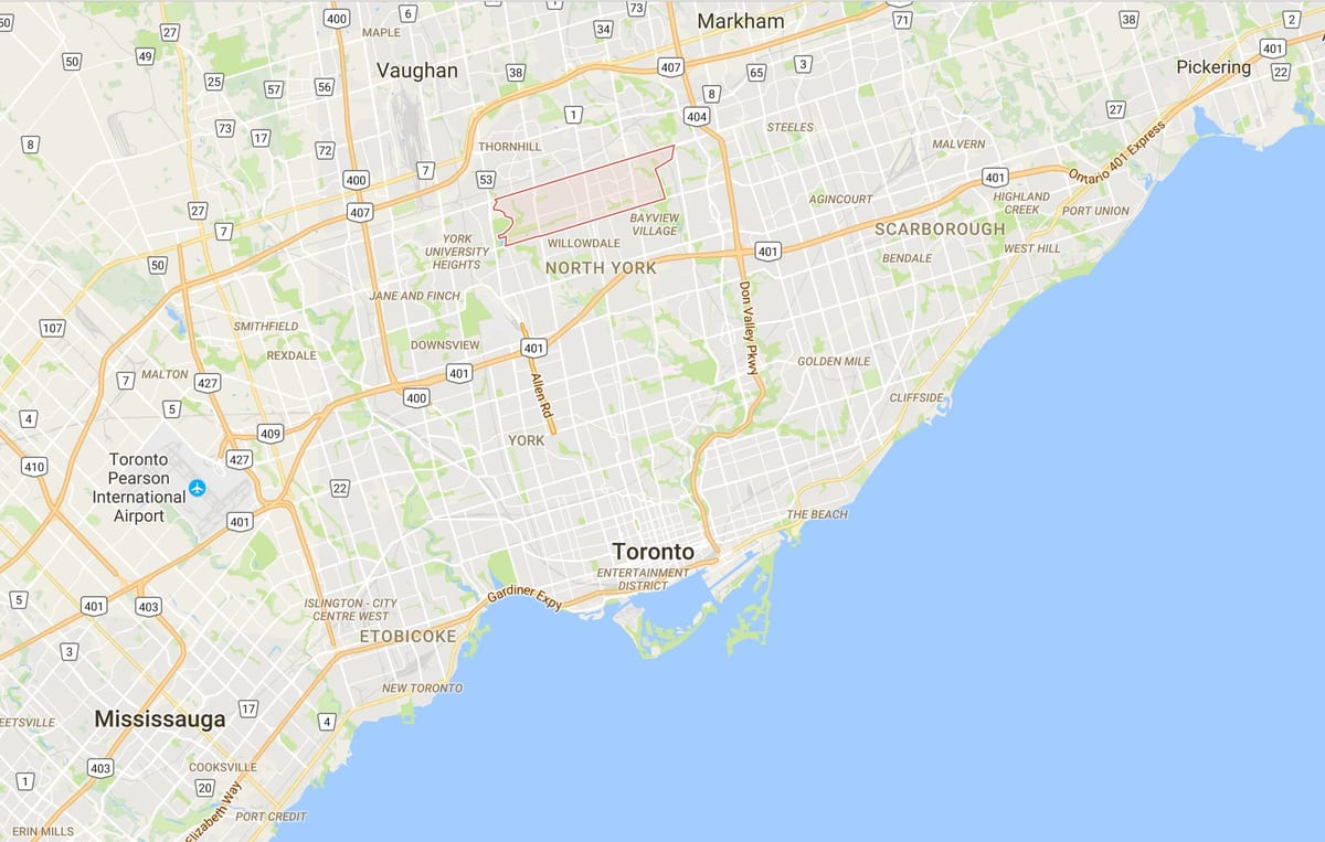 Žemėlapis Newtonbrook rajono Toronto